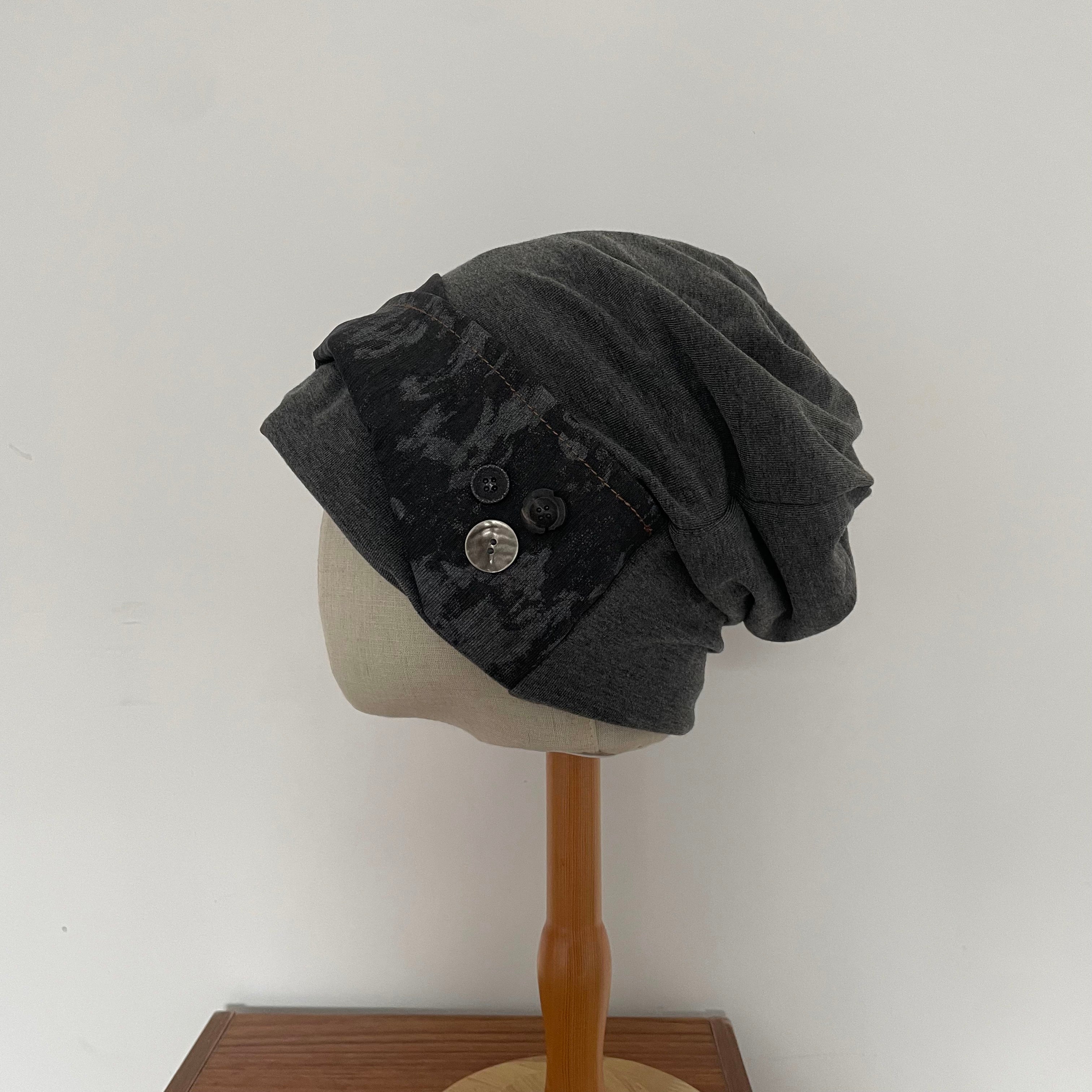 Slouchy Beanie with Decorative Buttons