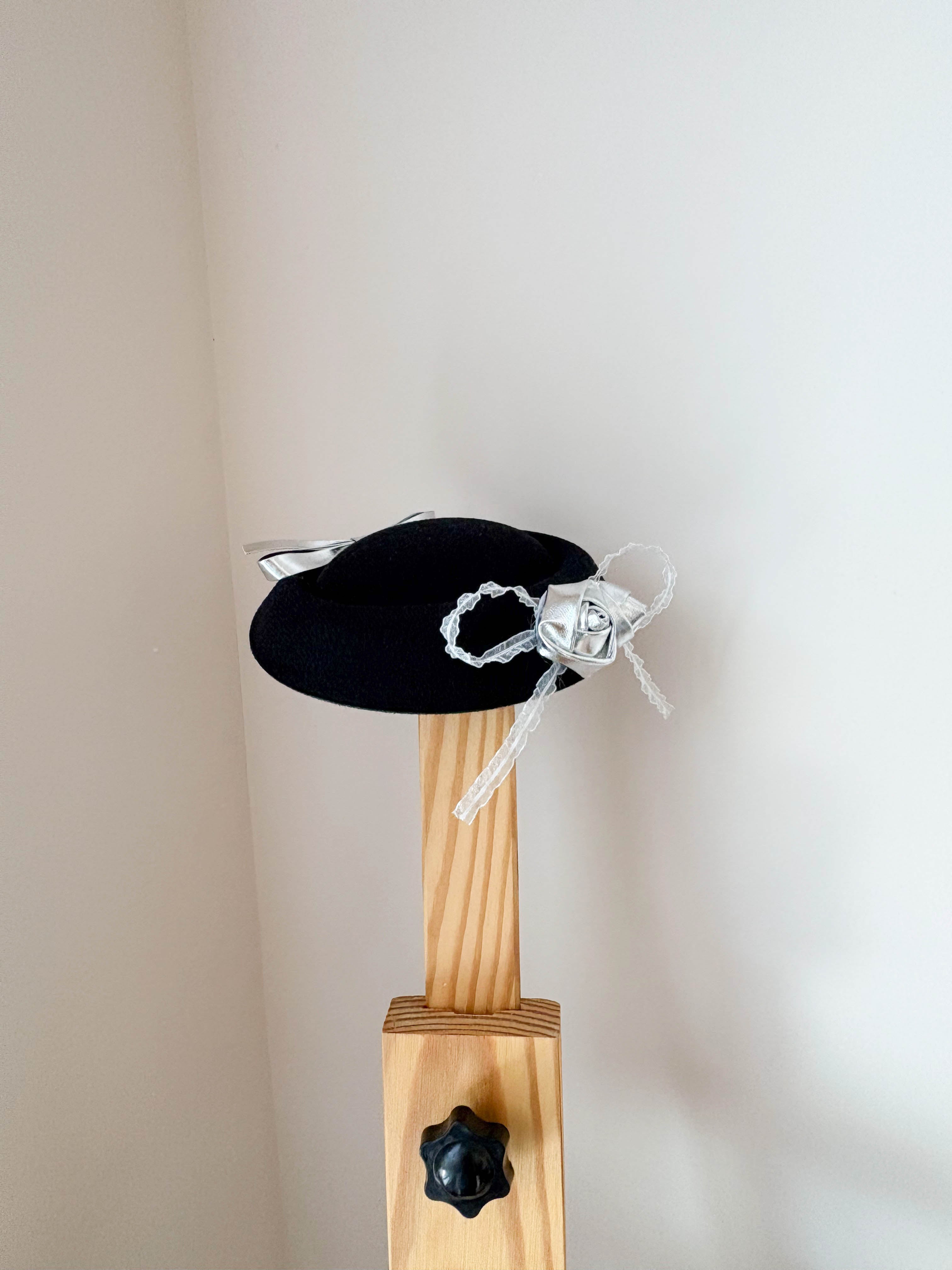 Silver Rose Noir Pillbox Hat