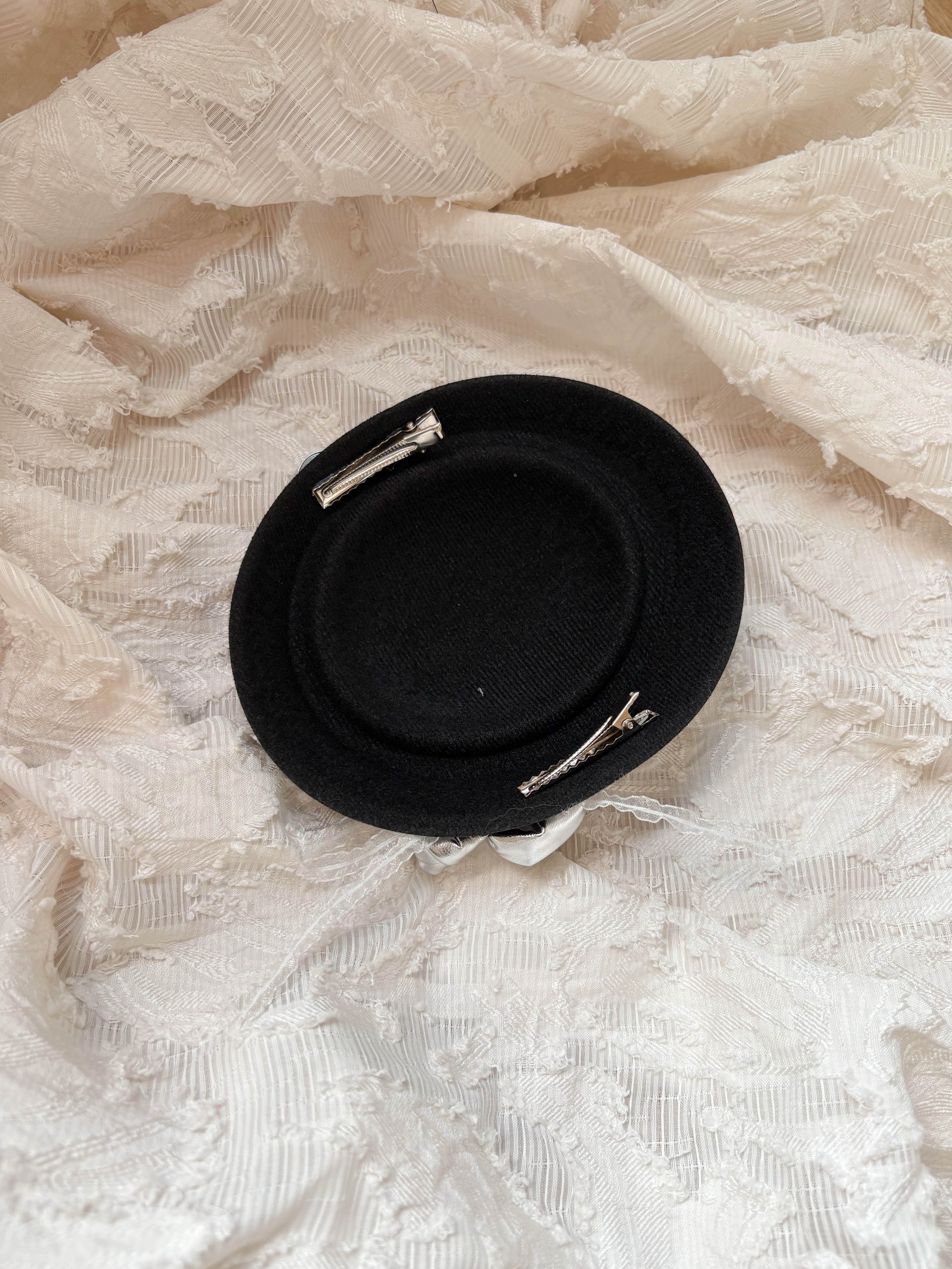 Silver Rose Noir Pillbox Hat