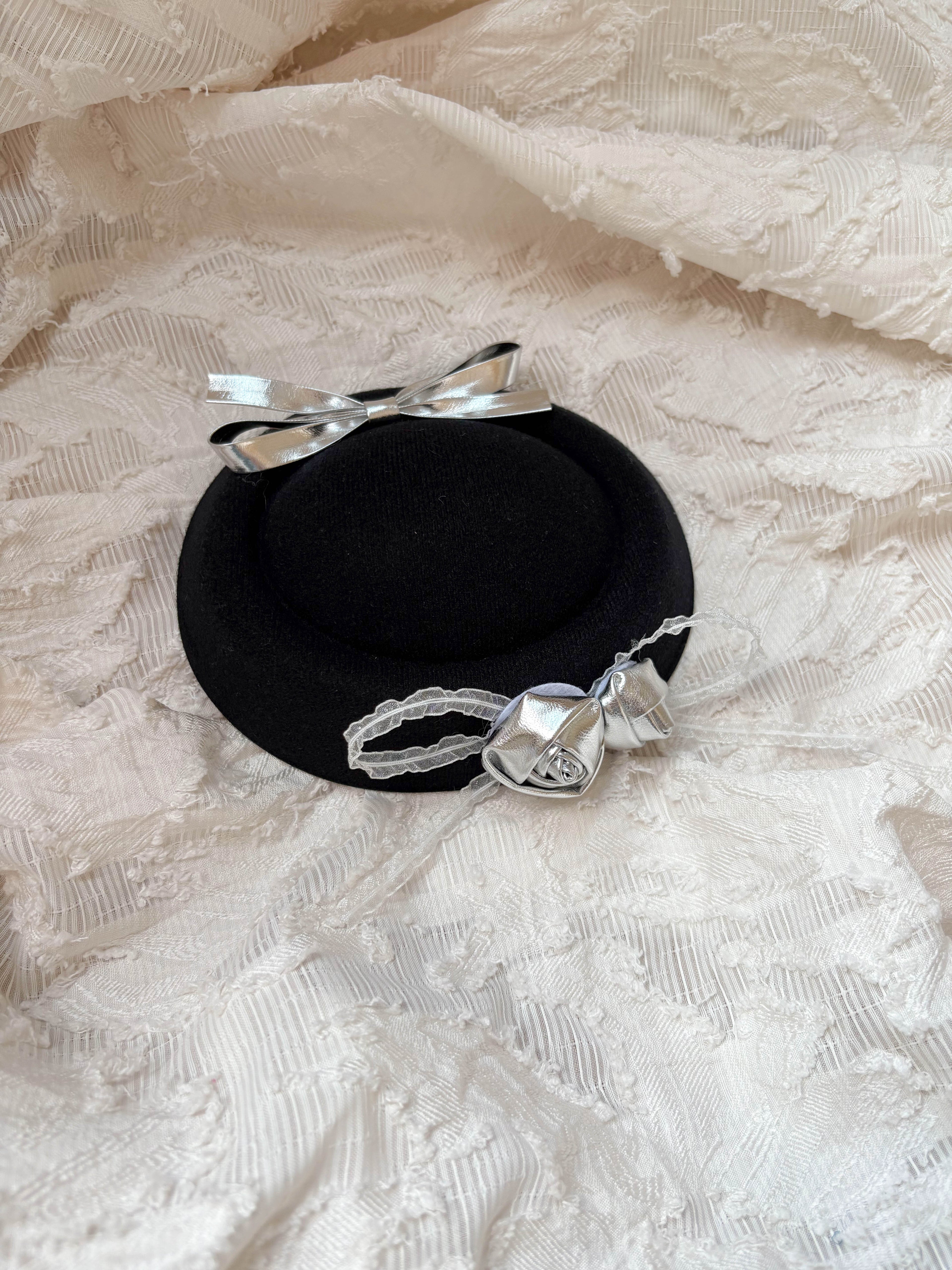 Silver Rose Noir Pillbox Hat