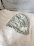 Sage Garden Crinkle Beanie with Lace Patch
