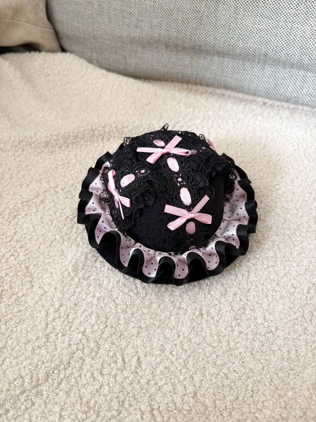 Midnight Polka-Dot Lace Mini Fascinator
