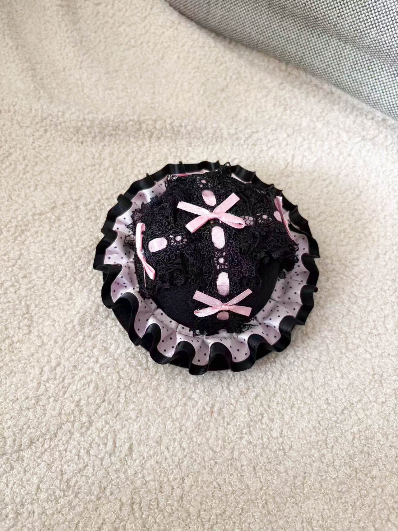 Midnight Polka-Dot Lace Mini Fascinator