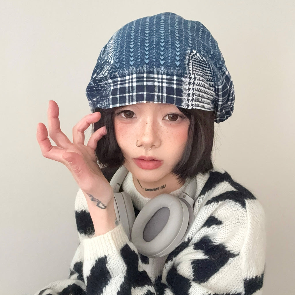 Vintage Plaid & Houndstooth Patchwork Bonnet