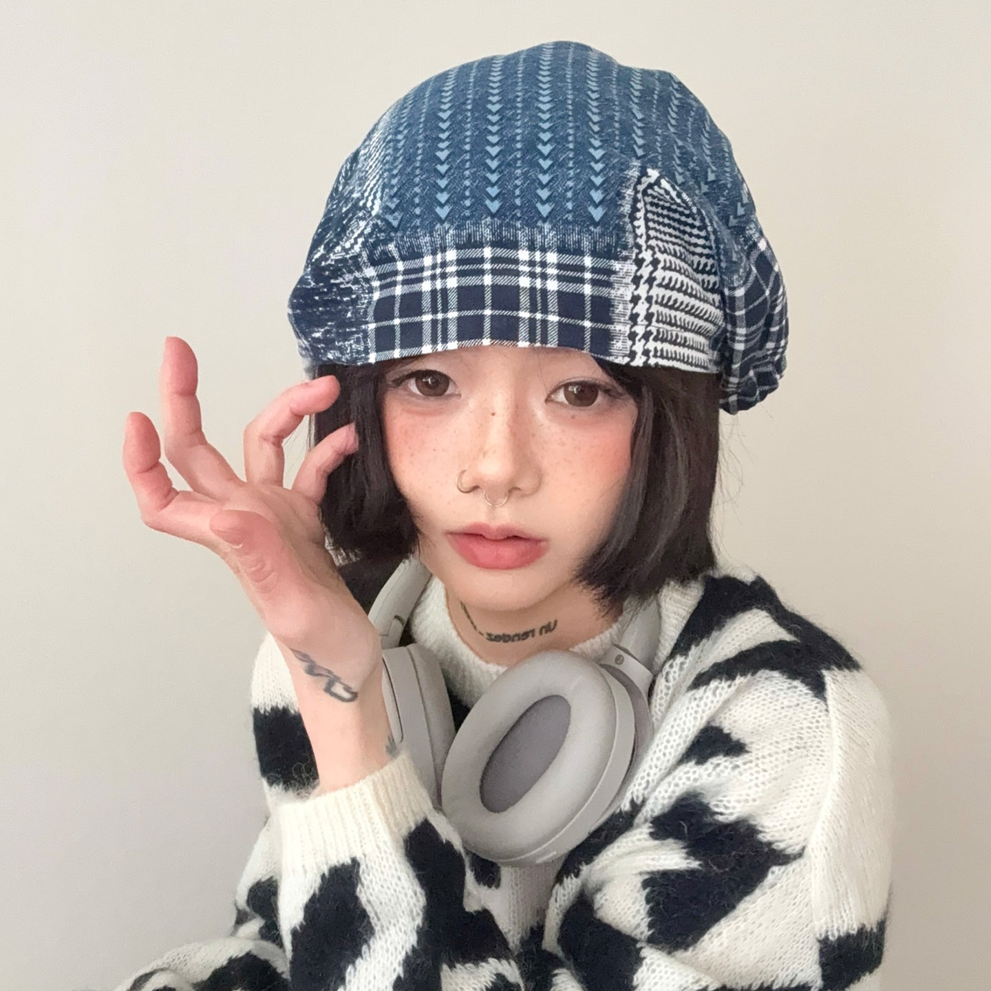 Vintage Plaid & Houndstooth Patchwork Bonnet
