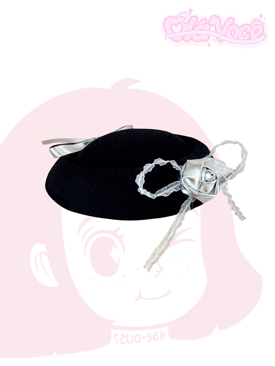 Silver Rose Noir Pillbox Hat
