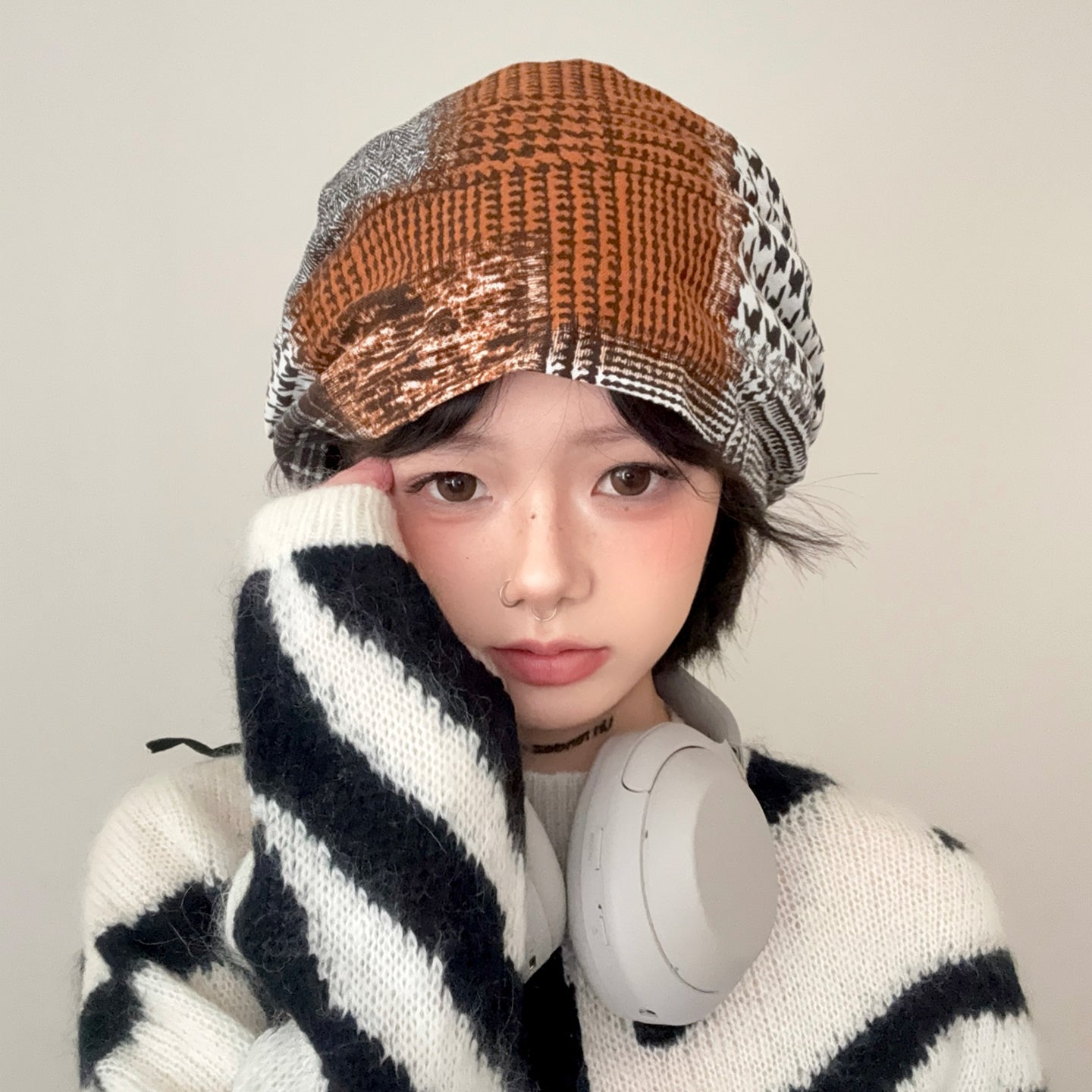 Vintage Plaid & Houndstooth Patchwork Bonnet
