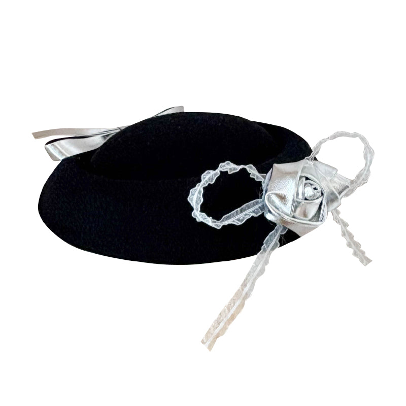Silver Rose Noir Pillbox Hat