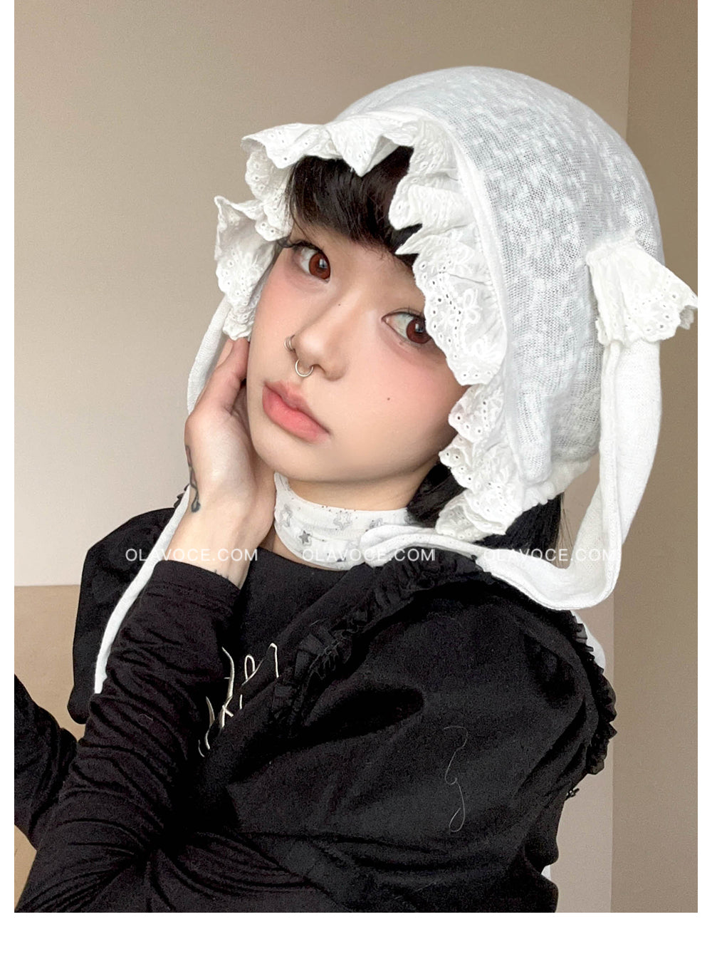 White Lace Bunny-Ear Bonnet