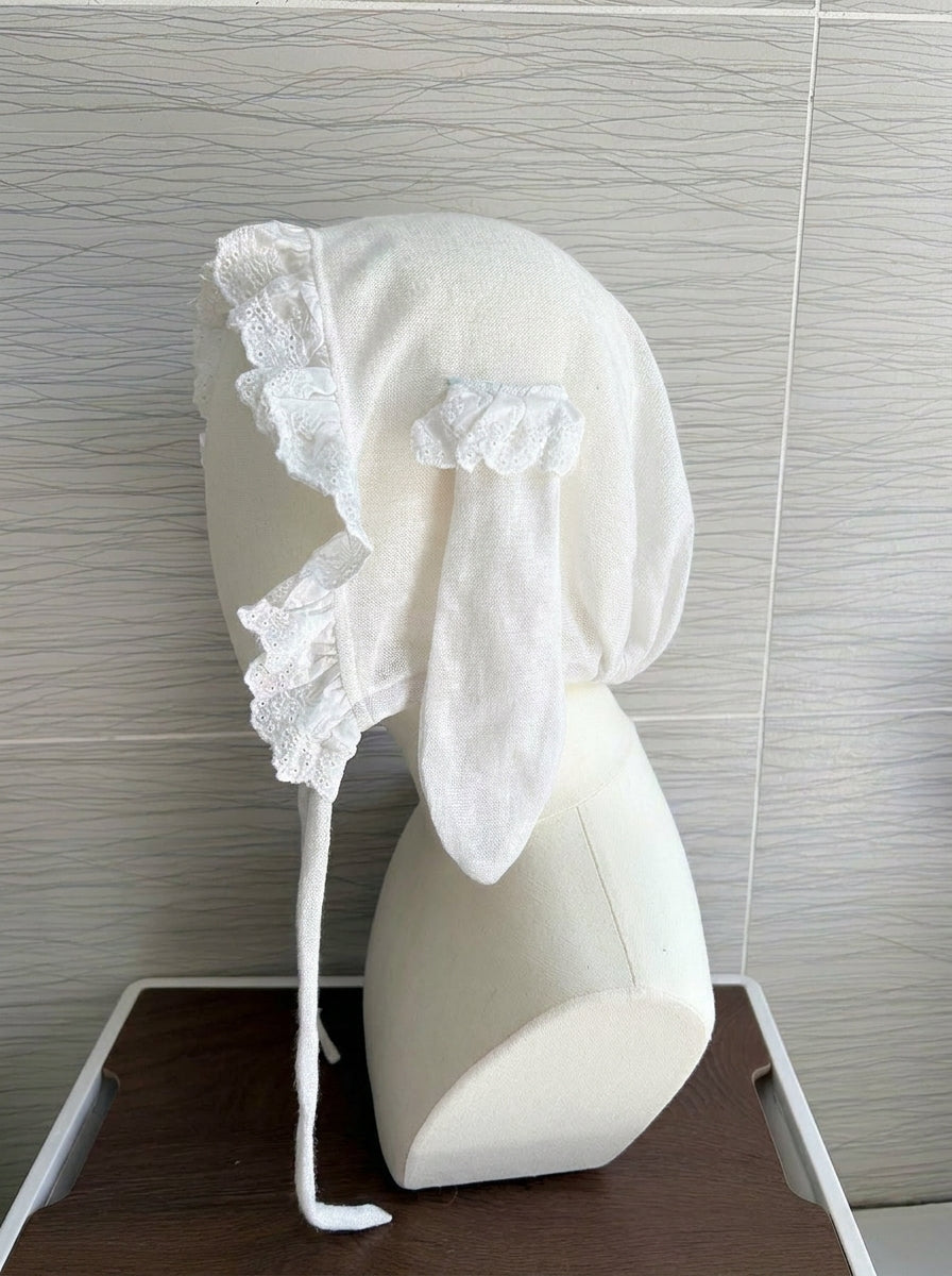 White Lace Bunny-Ear Bonnet