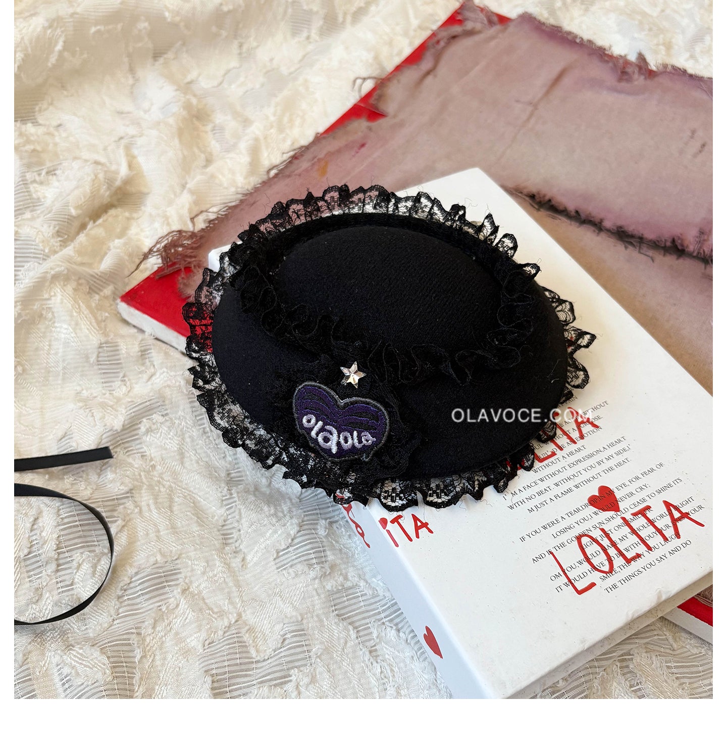 Dark Lolita Lace-Trimmed Heart Beret